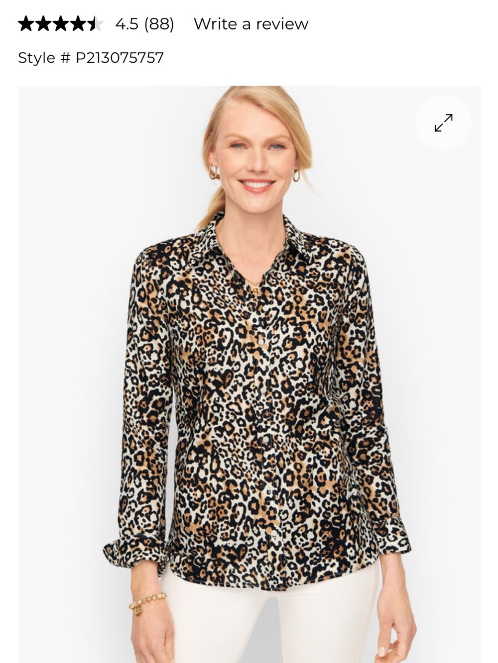 Talbots Leopard Print Button-Down Shirt - Black, Brown, Cream